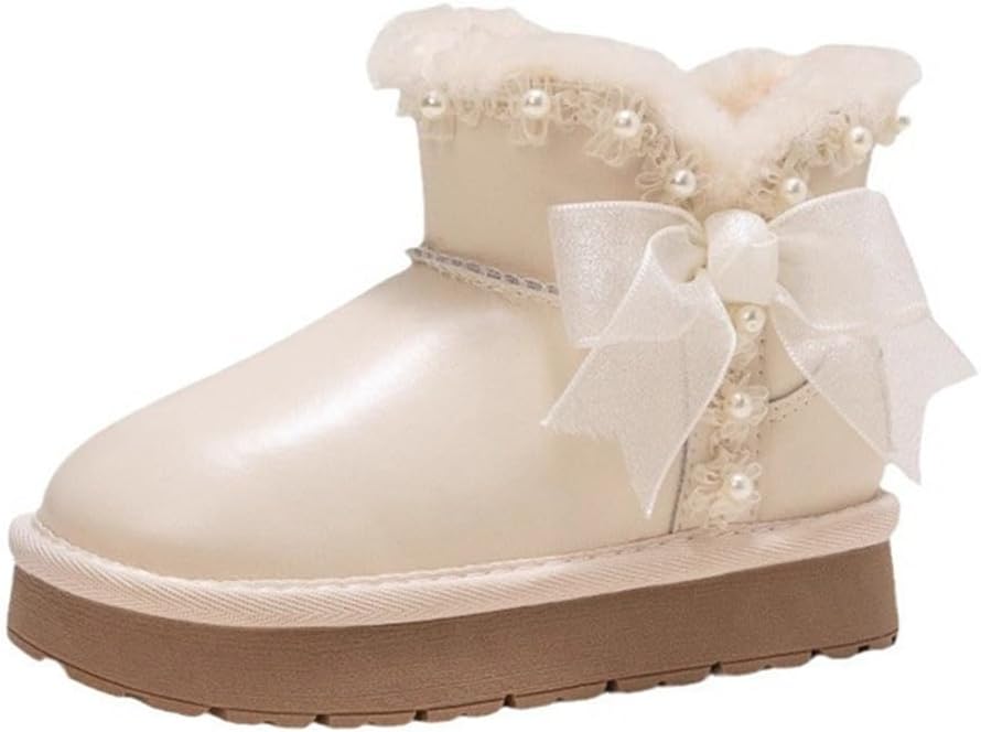 

Детские Ботинки для Девочек с Блестками, Снежные Нескользящие Ботинки с Пайетками для Малышей и Старших Детей BININBOX, Beige