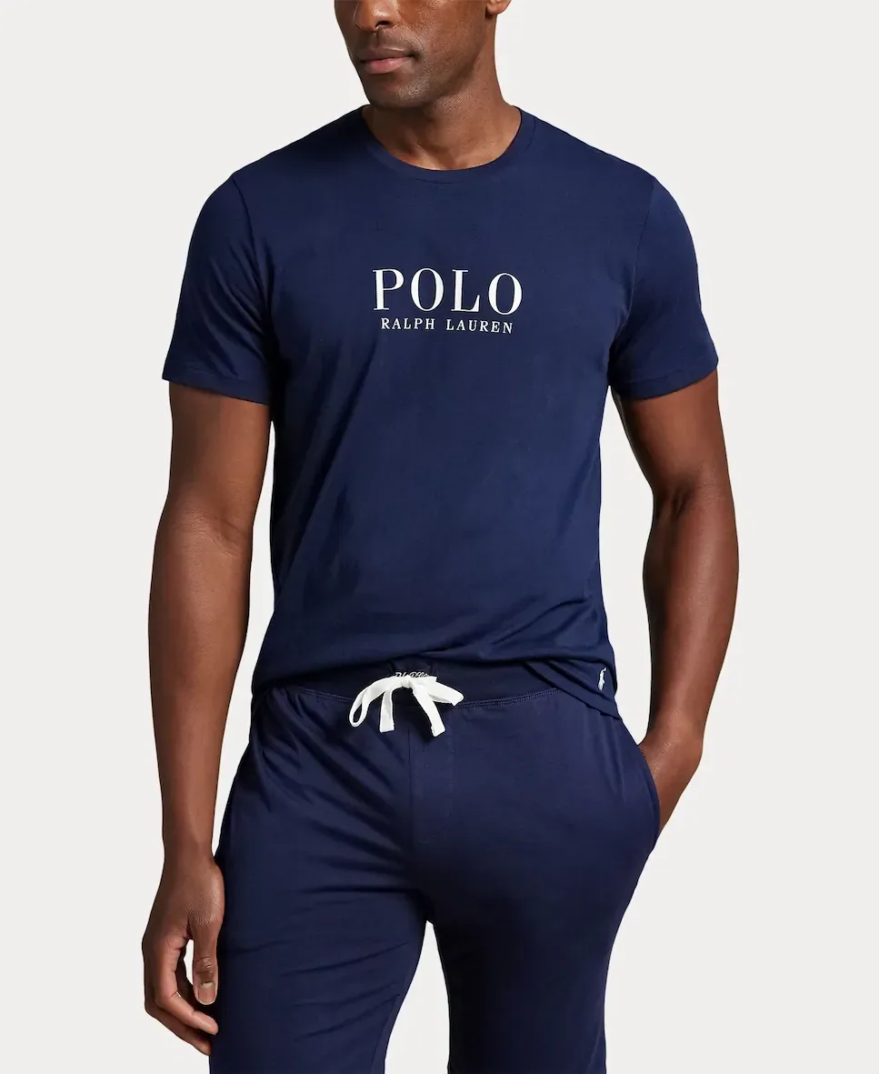 Мужская пижамная футболка из хлопкового трикотажа с логотипом Polo Ralph Lauren, темно-синий