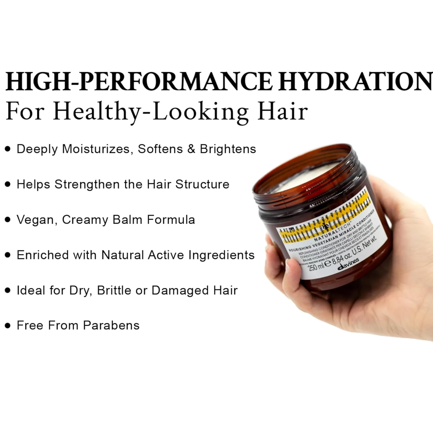 Davines Naturaltech Nourishing Vegetarian Miracle Conditioner, восстанавливающий и увлажняющий для сухих и поврежденных волос, с растительным кератином, 250 мл 249.48 г (1 шт.) — фото 3