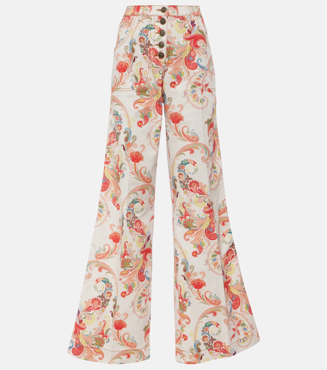 

Расклешенные джинсы с высокой талией и узором пейсли Etro, Print On White Base