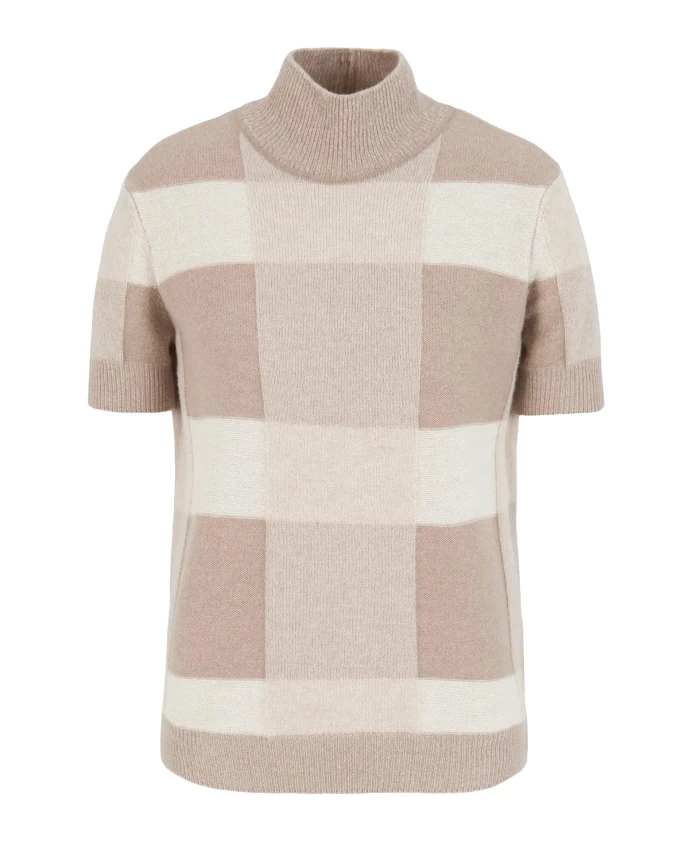 

Пуловер в клетку, короткие рукава, ребристая отделка. Emporio Armani, бежевый