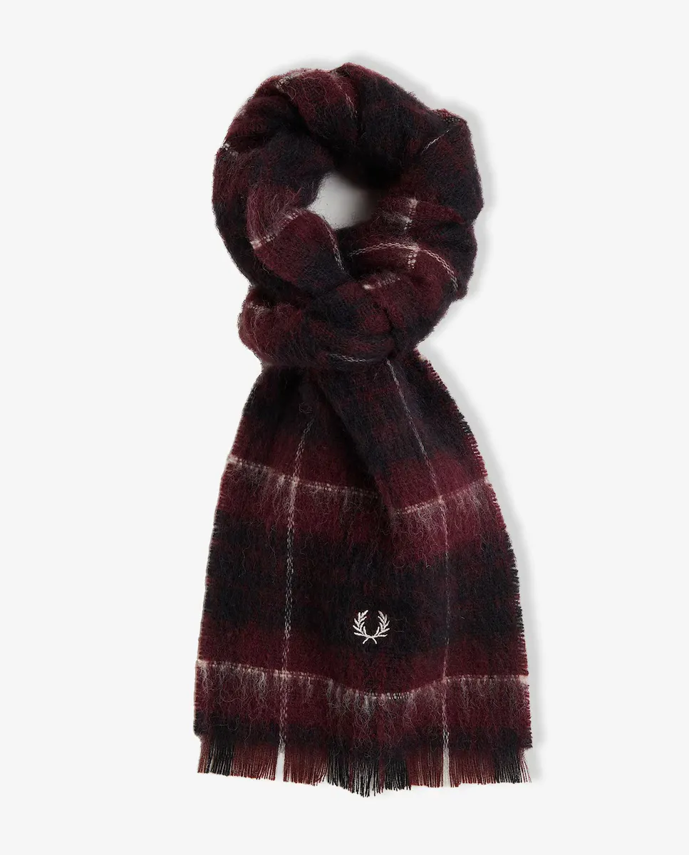 

Мужской шотландский шарф в клетку с логотипом Fred Perry, цвет Burdeos