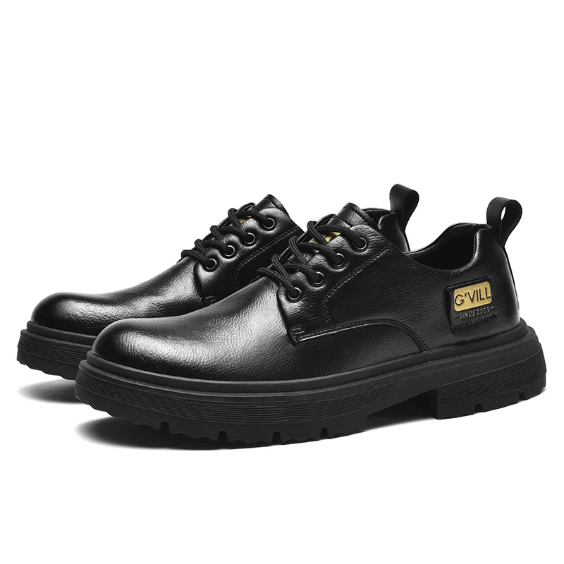 G＇VILL Повседневные кожаные туфли мужские low top черные/хаки — фото 4