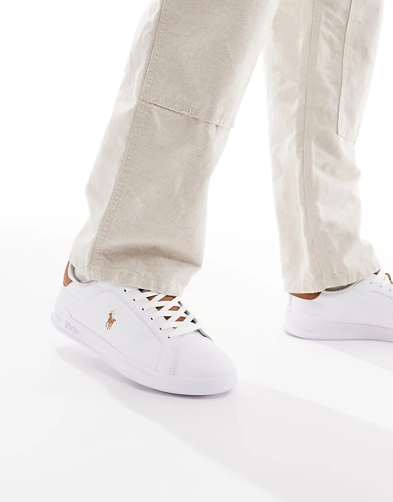 Кроссовки Polo Ralph Lauren Heritage Court из натуральной кожи белого цвета с логотипом в виде рыжего пони — фото 3