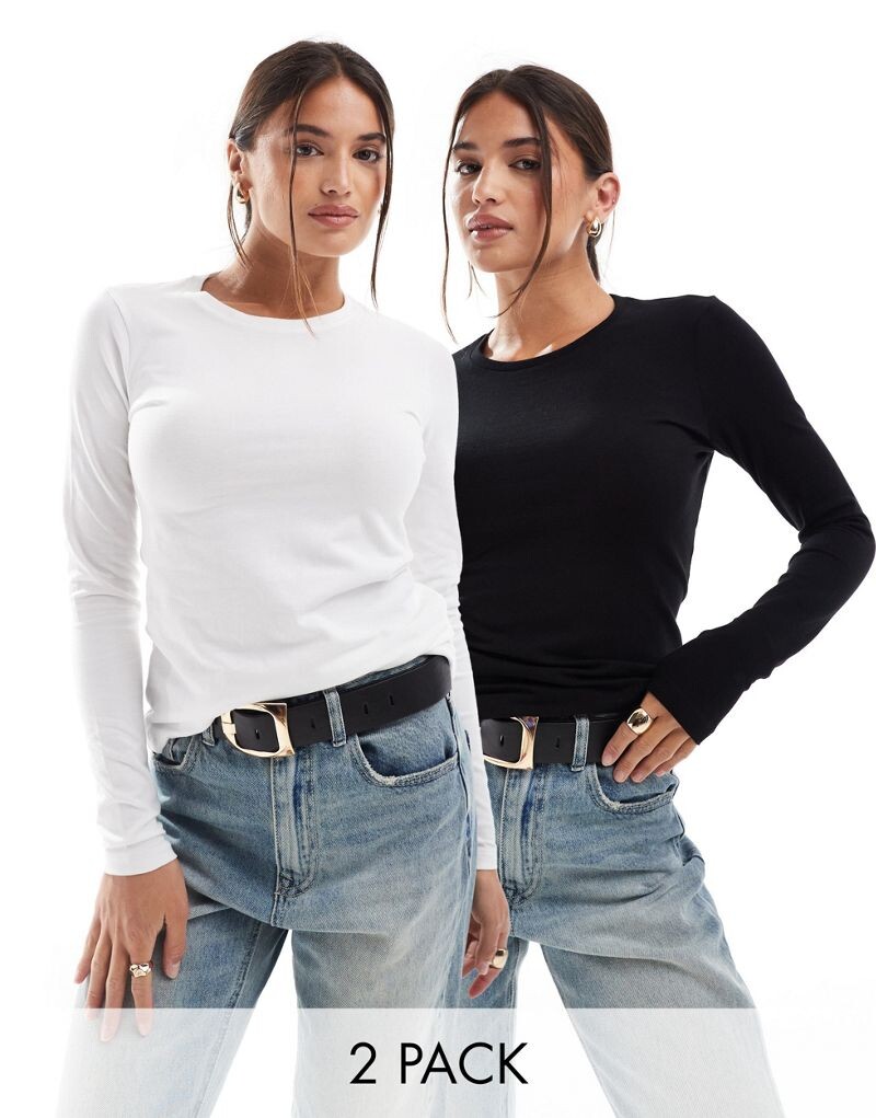 

2 пары хлопковых футболок приталенного кроя с длинными рукавами ASOS DESIGN