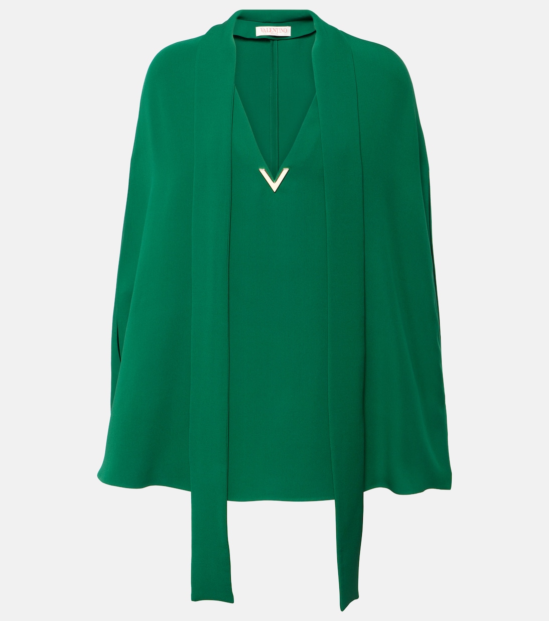 

Шелковая блузка с завязкой на шее и пелериной Valentino, Basil Green