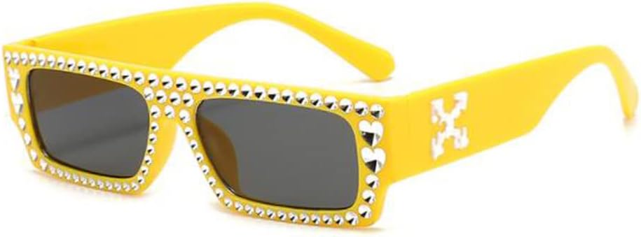 

Солнцезащитные очки PUB маленького квадратного прямоугольного размера с имитацией бриллиантов и широкими дужками, солнцезащитные очки для мужчин и женщин, Yellow Frame Black Grey Flakes
