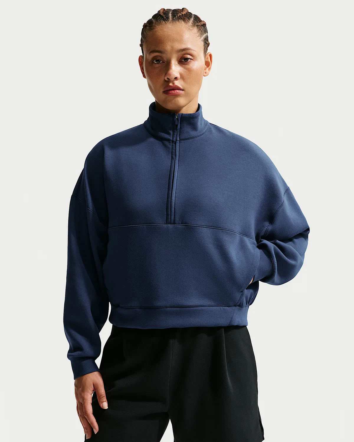 Женская футболка Nike 24.7 ImpossiblySoft Dri-FIT Oversized 1/2-Zip, Midnight Navy/Dark Obsidian
