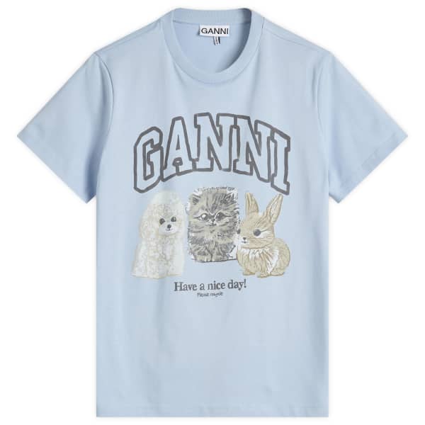 

Футболка из хлопкового джерси с животными в стиле casual Ganni, синий