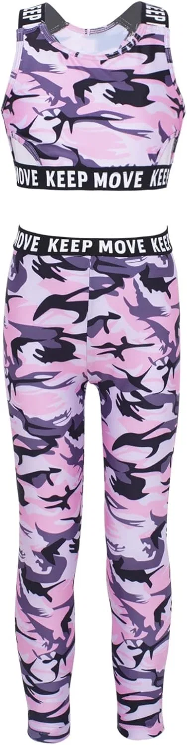 Детский спортивный костюм с топом и леггинсами Mufeng, Camouflage Pink — фото 2