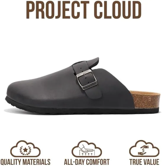 Мужские сабо Project Cloud - 100% натуральная кожа полного зерна, с мягкой подошвой из памяти формы и поддержкой свода стопы, натуральная пробковая стелька - нескользящие домашние тапочки для мужчин (Бруклин), черный — фото 3