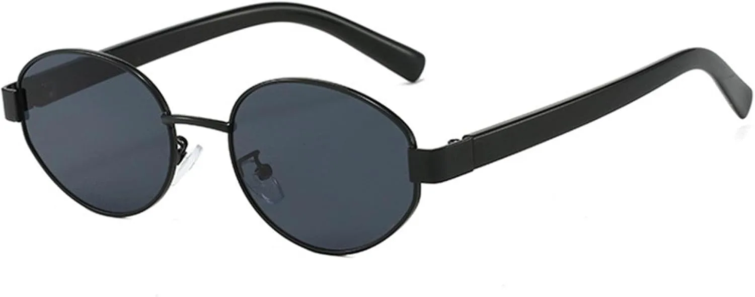 

Женские солнцезащитные очки в маленькой металлической оправе овальной формы, винтажный стиль, круглые, металл, защита от УФ-излучения UV400 VFDHN, Black Black