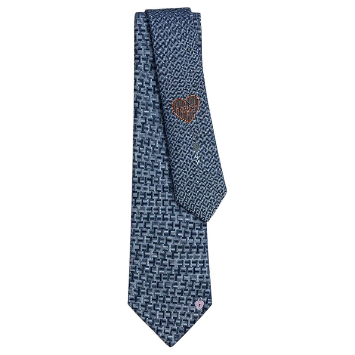 

HERMES Шелковый галстук из тутового шелка унисекс серо-голубой, Gray Blue