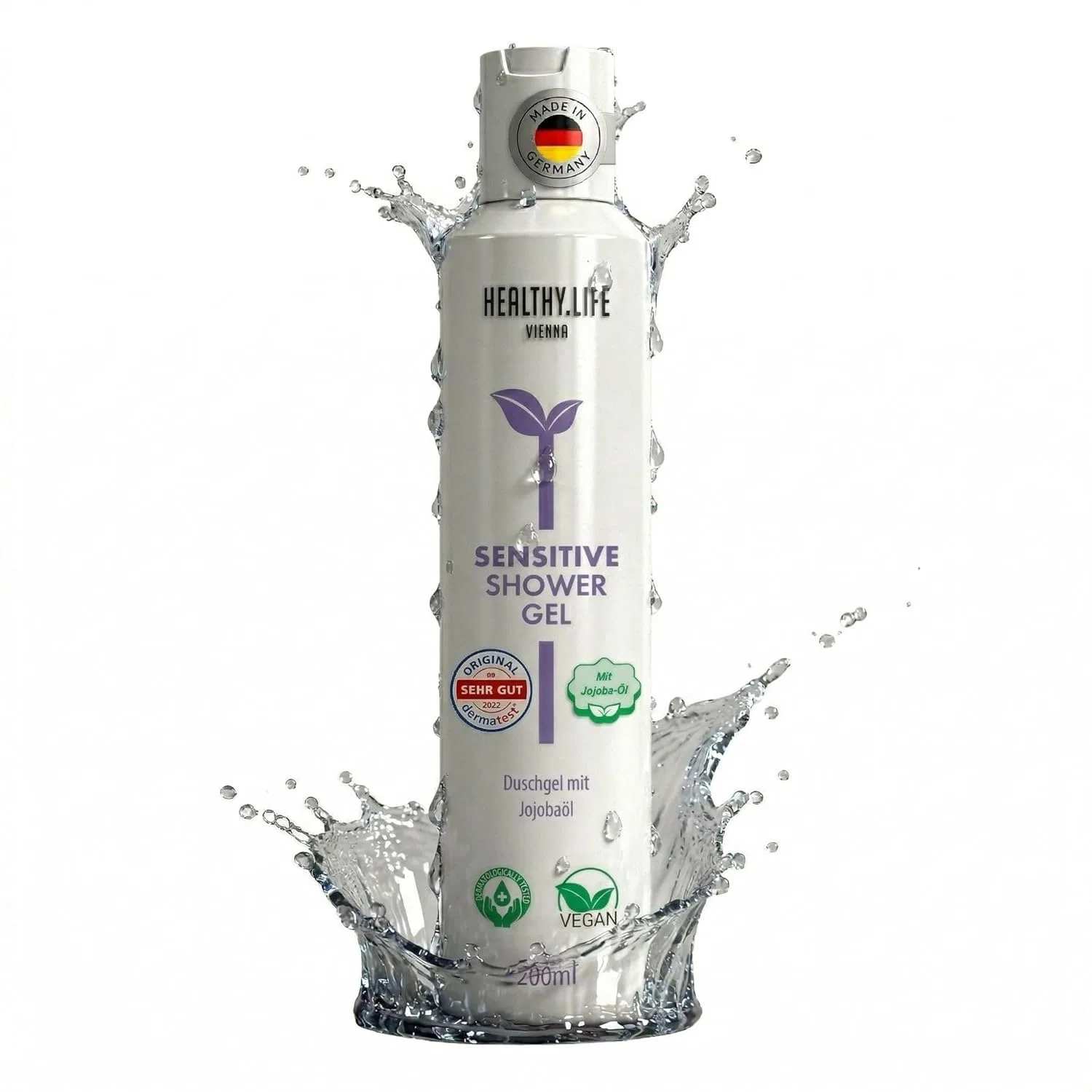 Мягкий веганский гель для душа HLV Sensitive с маслом жожоба, 200 мл Healthy.Life Vienna