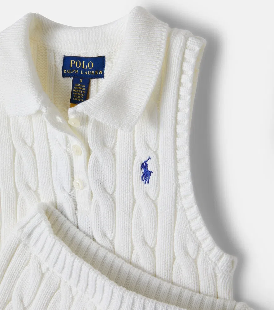 Комплект из хлопкового топа и юбки крупной вязки Polo Ralph Lauren Kids, белый — фото 3