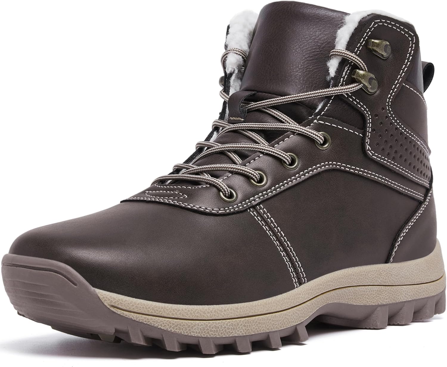 

Мужские зимние ботинки YINGCSM с меховой подкладкой, теплые, противоскользящие, водоотталкивающие, утепленные для улицы, темно-коричневый