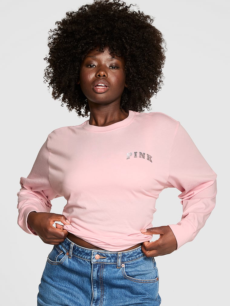 

Футболка с длинным рукавом из хлопка Campus Pink, dollhouse pink core logo