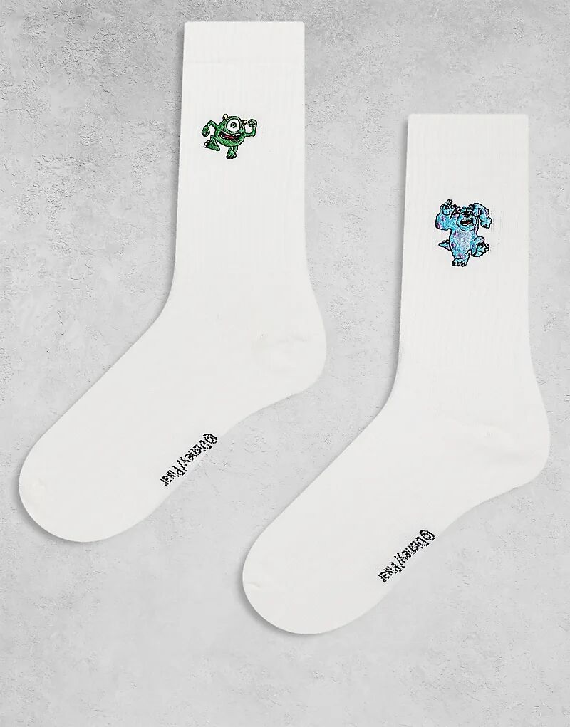 

ASOS DESIGN 2 Пары носков с вышивкой Disney Monsters Inc. белого цвета