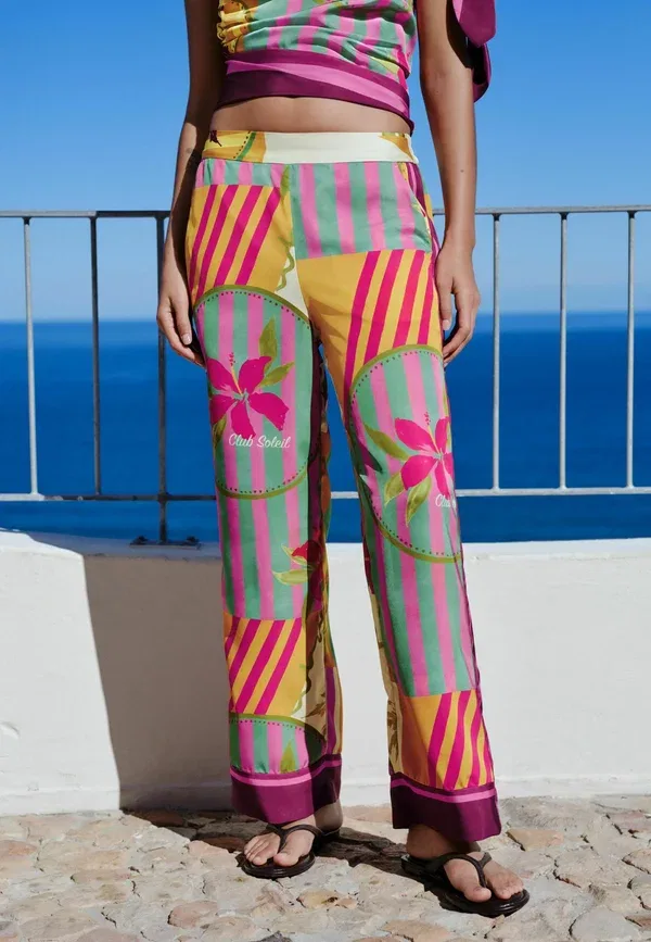 Брюки Next, pink turquoise floral print, розовый бирюзовый цветочный принт