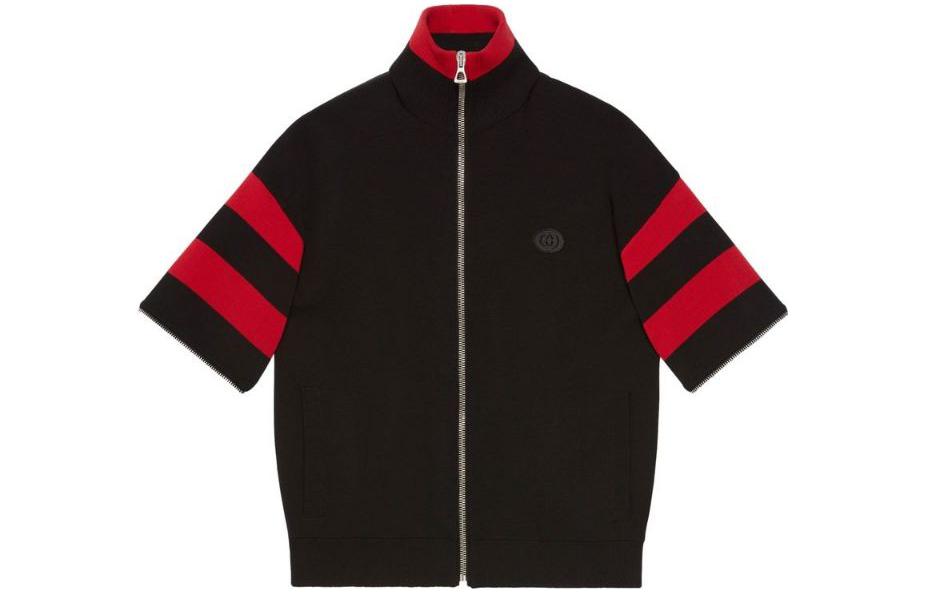 GUCCI Хлопковая куртка-бомбер с полосатыми рукавами, Black Red — фото 4