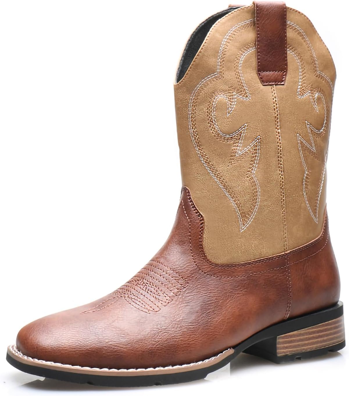 

Мужские западные ковбойские сапоги Винтажные сапоги из искусственной кожи с квадратным носком, средней длины, без шнуровки, для работы и повседневной носки, стиль Старого Запада Generic, желтый