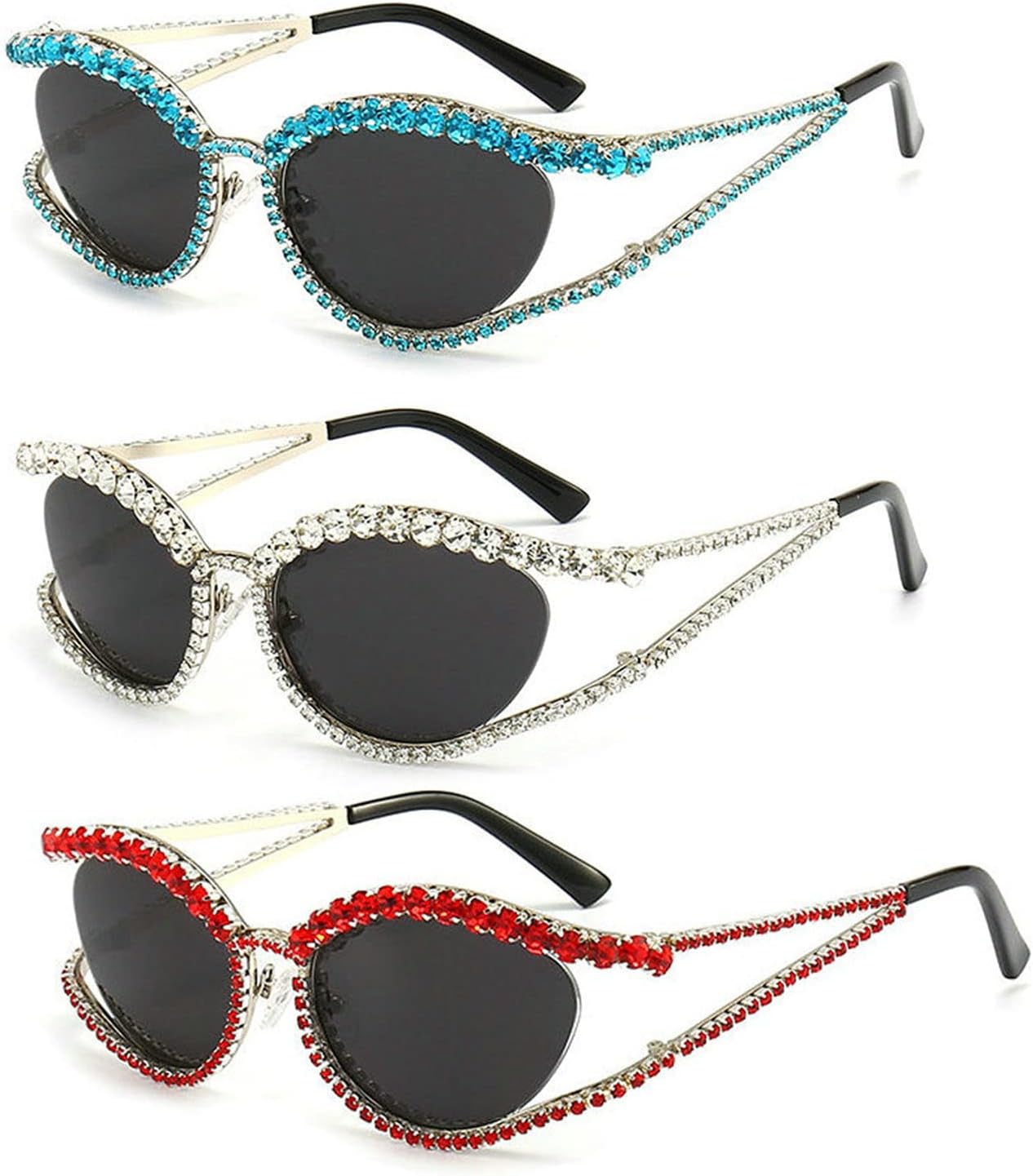 

Willochra Модные блестящие солнцезащитные очки с кристаллами для женщин, винтажные, со стразами, элегантные солнцезащитные очки для вечеринок, женские солнцезащитные очки, 3pcs-red&white&red