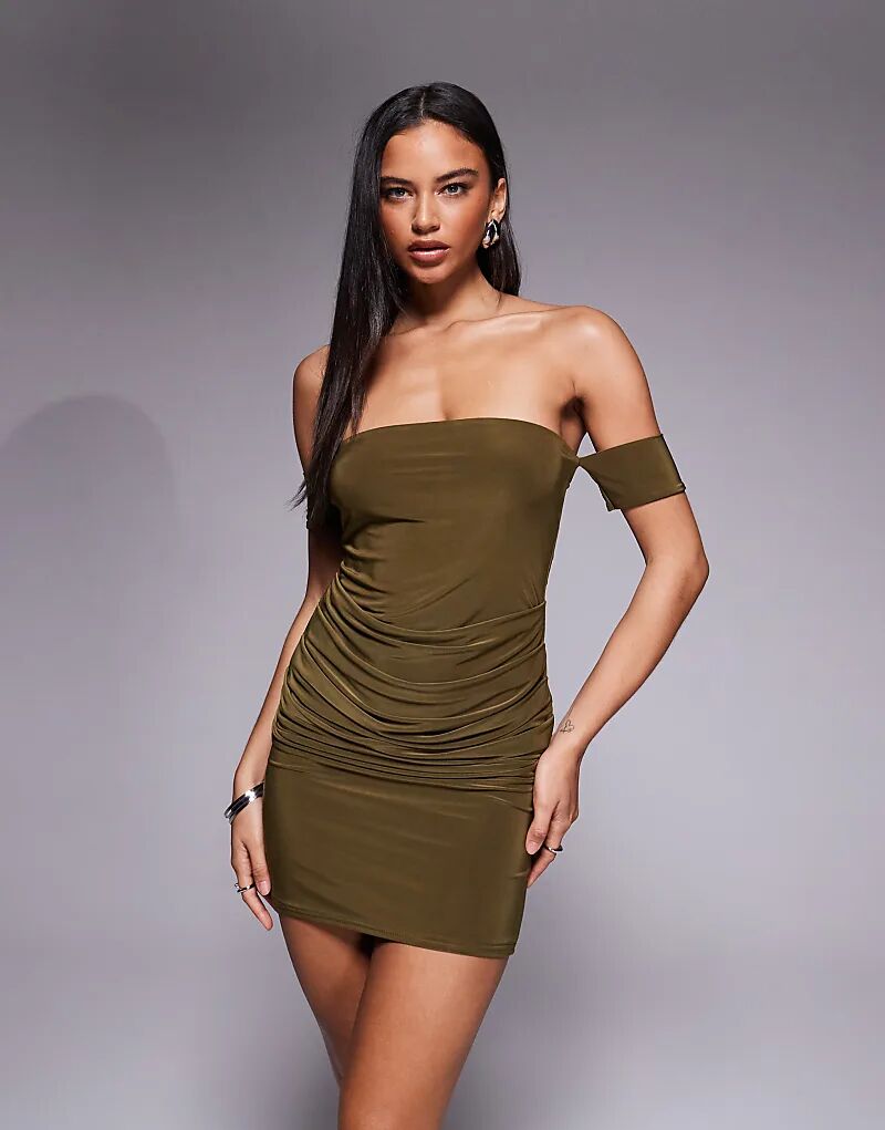 

Эксклюзивное двухслойное облегающее мини-платье Kaiia цвета хаки
