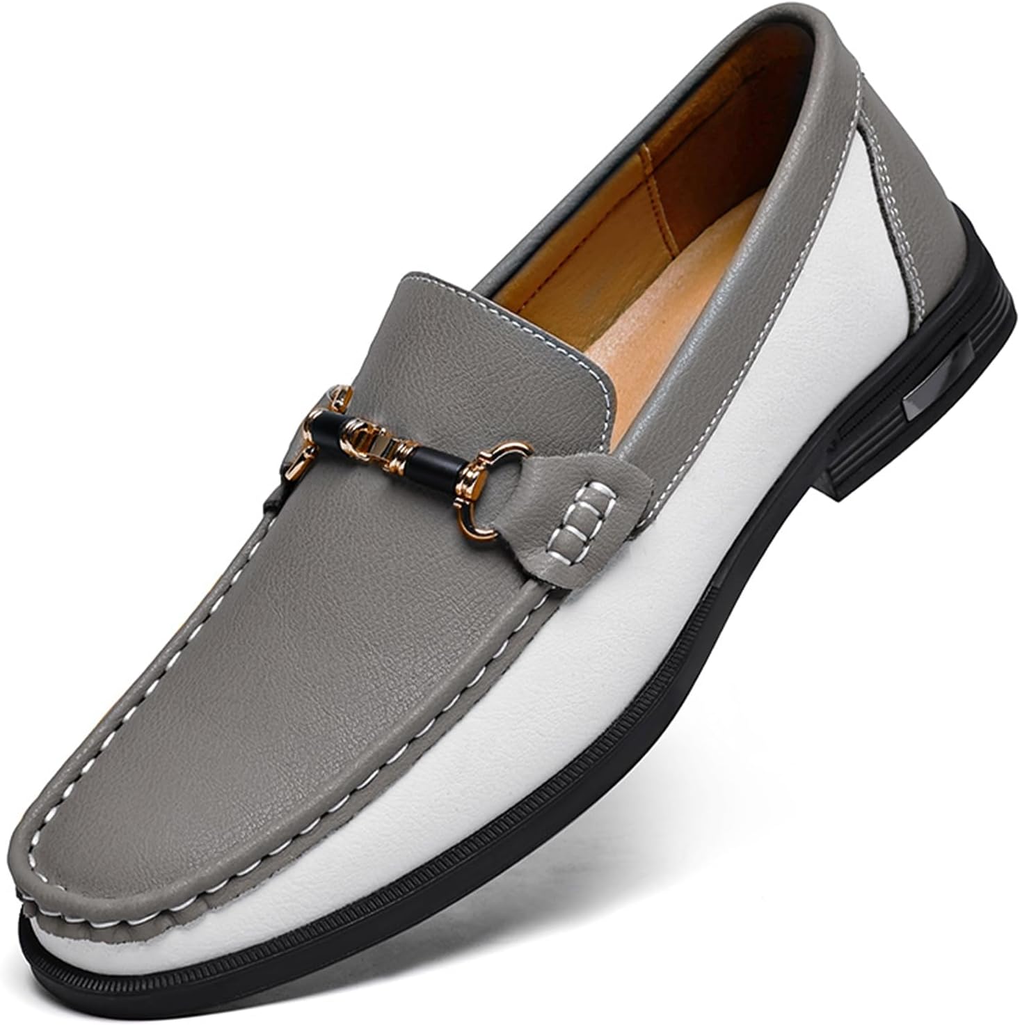 

Мужские кожаные туфли-лоферы Dacnakby, классические слипоны с пряжкой в виде металлической сбруи, двухцветные, повседневные, для ходьбы, работы и вождения, серый