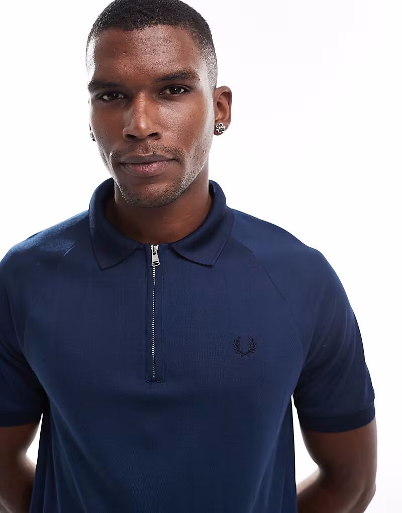 

Спортивная рубашка-поло Fred Perry с жаккардовой застежкой-молнией синего цвета