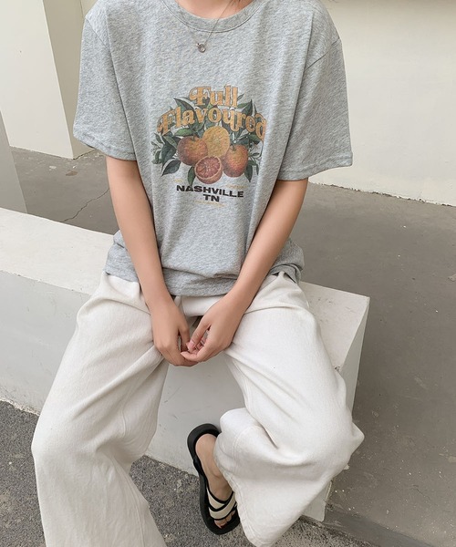 

Футболка оверсайз из смеси хлопка и льна с фруктовым принтом LOWO, серый