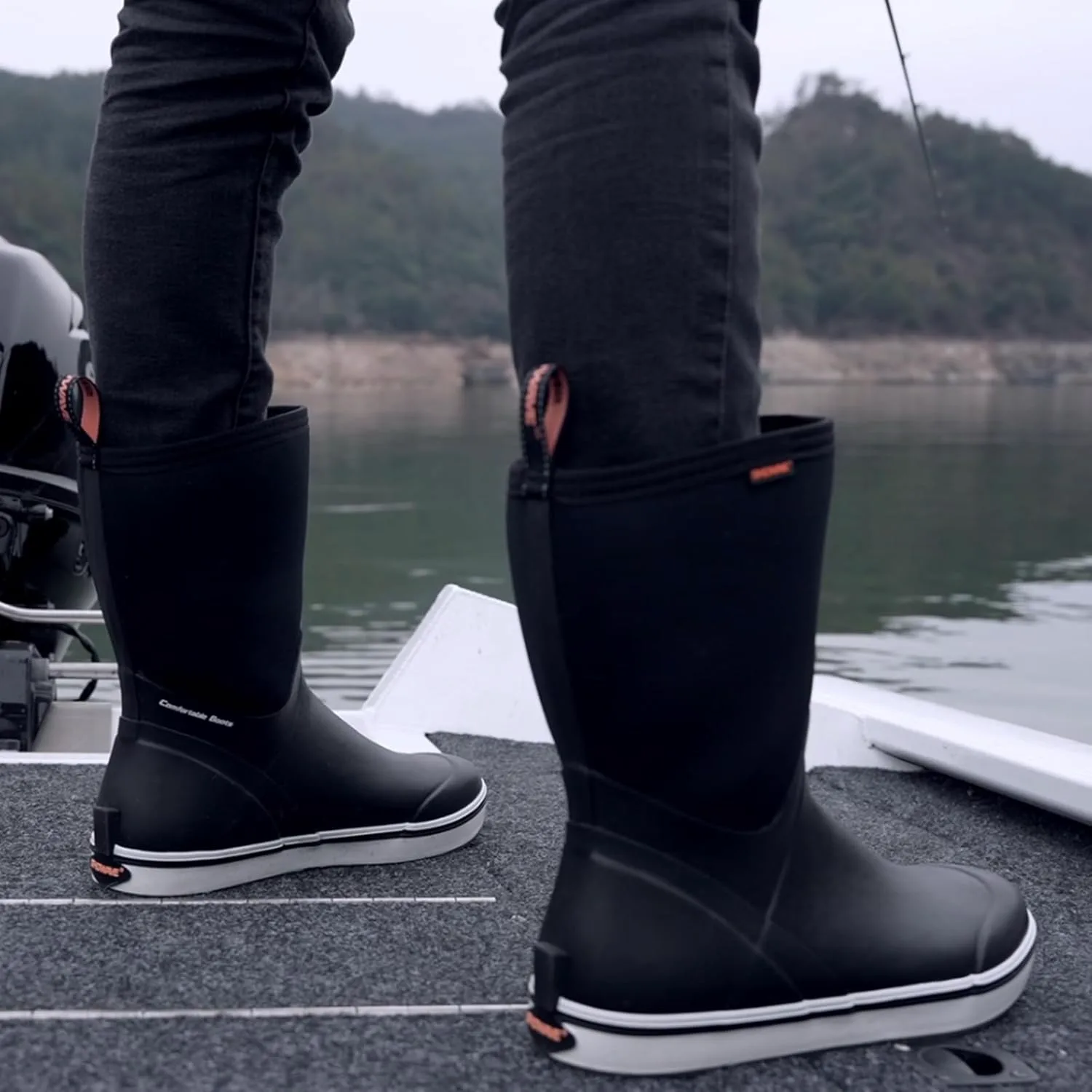 Мужские сапоги Showave Deck, резиновые водонепроницаемые сапоги до середины голени с утеплителем, для рыбалки, прогулок на открытом воздухе, грязи, парусного спорта, садоводства и работы, черный — фото 2