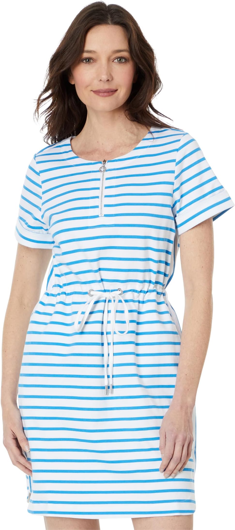 

Платье Tommy Bahama Jovanna Stripe Zip Front Dress, цвет White/Blue Canal