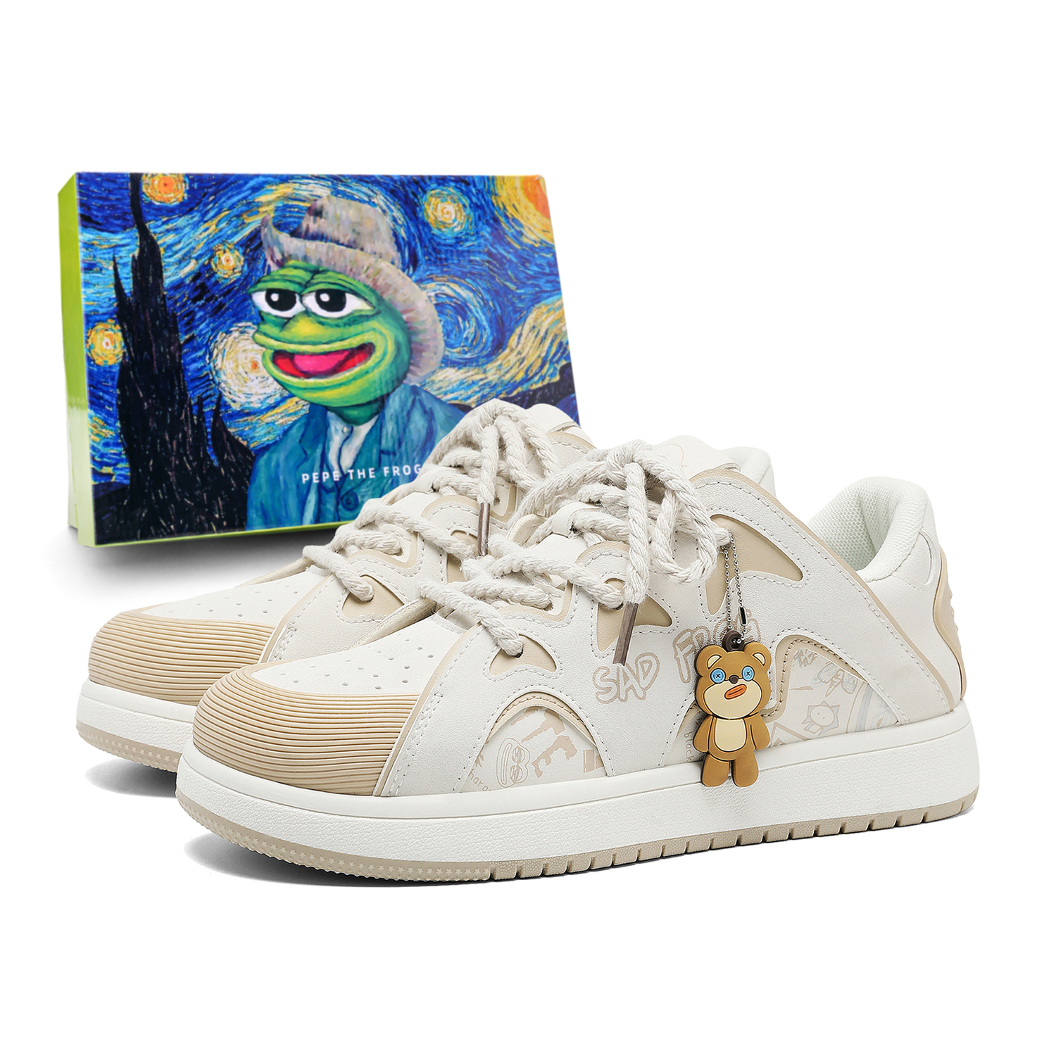 

Pepe The Frog Низкие скейтерские кроссовки унисекс цвета хаки беж, цвет Khaki Beige