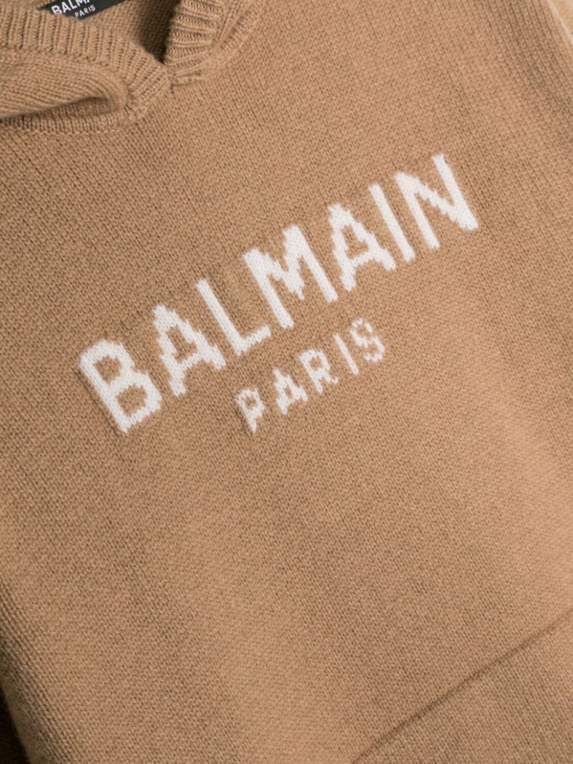 Balmain Kids худи вязки интарсия с логотипом, коричневый — фото 3
