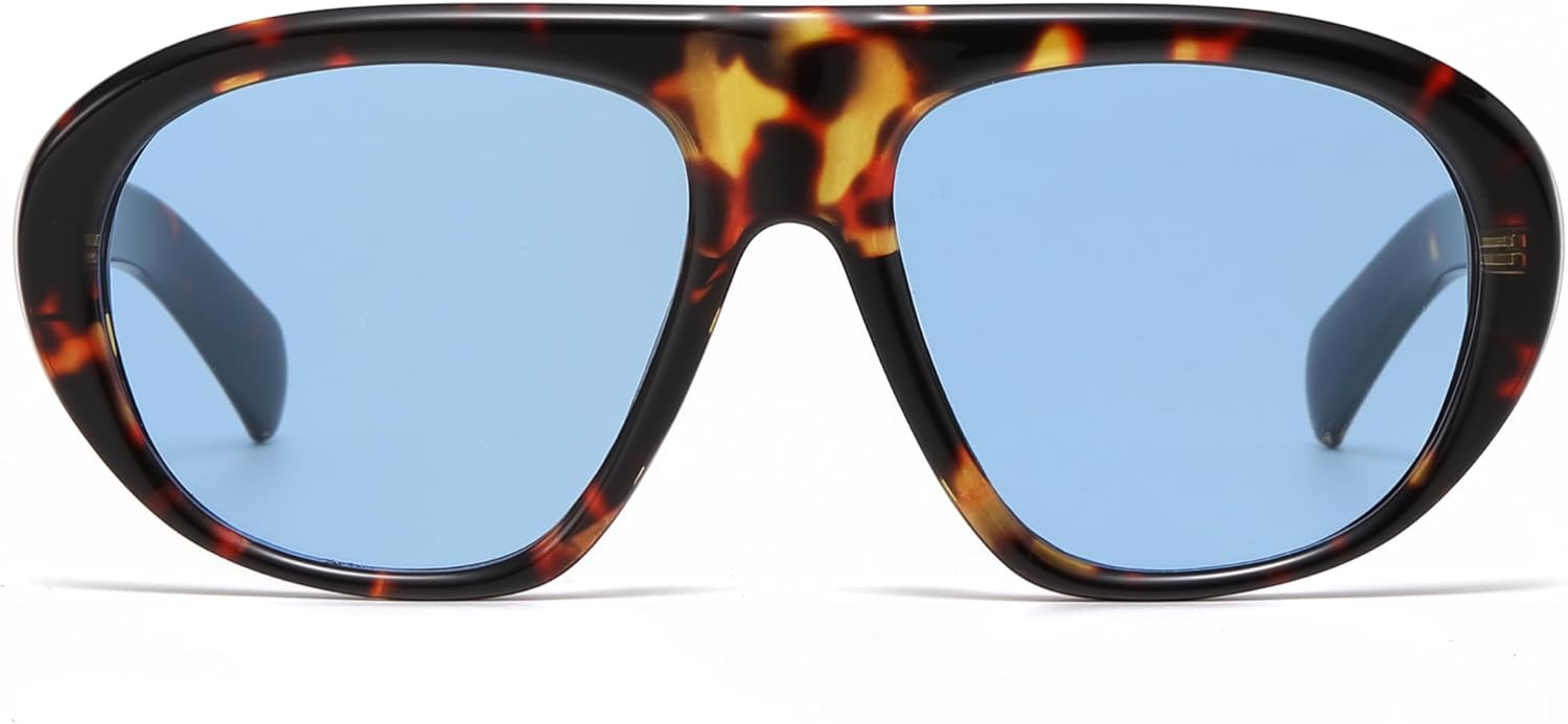 

Модные солнцезащитные очки-авиаторы VANLINKER для женщин и мужчин, модель 2026, в стиле ретро-шик, увеличенного размера, с плоской верхней частью, защита от УФ-излучения UV400, VL9935, Tortoise Frame Blue Lens