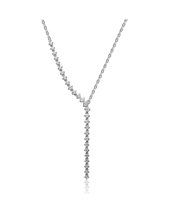 

Асимметричное Y-образное ожерелье с родиевым покрытием и кубическим цирконием в форме водопада из стерлингового серебра Genevive, clear