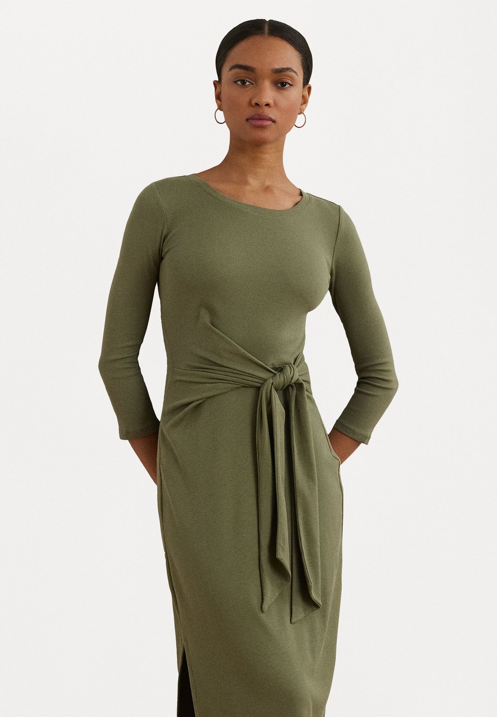 

Платье из джерси IMALAH TIE FRONT COTTON BLEND CREWNECK DRESS Lauren Ralph Lauren, светло-зеленый