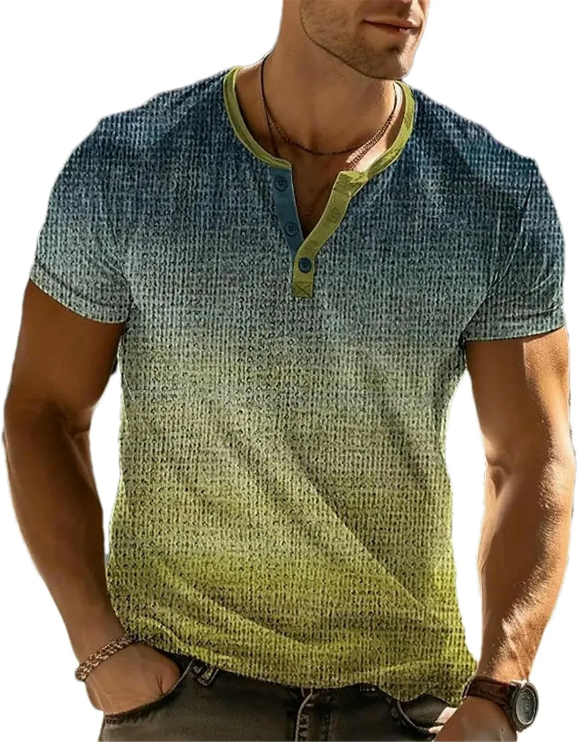 

Летняя футболка Henley с градиентом и 3D-принтом, мужская, оверсайз GaoLeAve