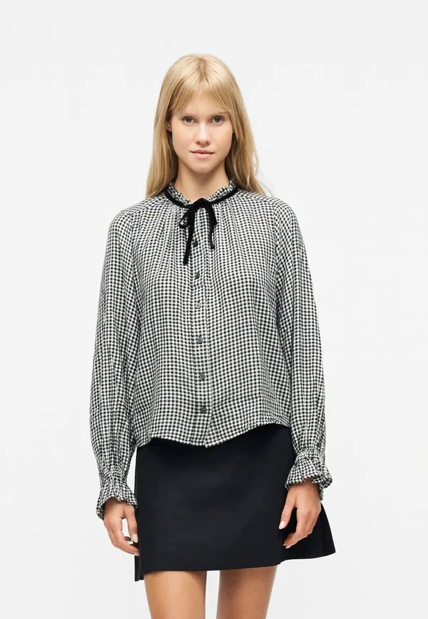 Блузка с оборками и завязками на пуговицах Gap, Black Gingham