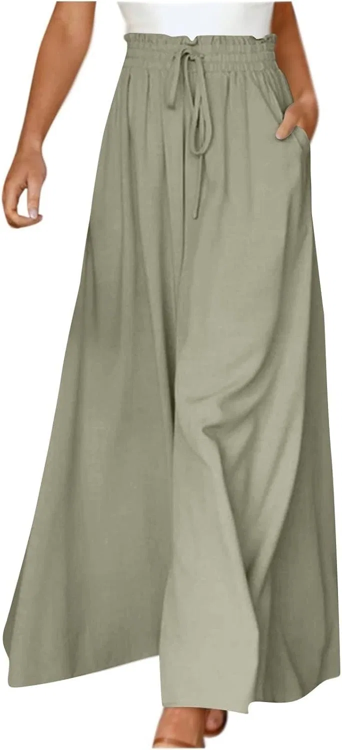 Женские брюки Flowy Pants с широкими штанинами и эластичным поясом, однотонные повседневные легкие брюки для отдыха Generic, зеленый
