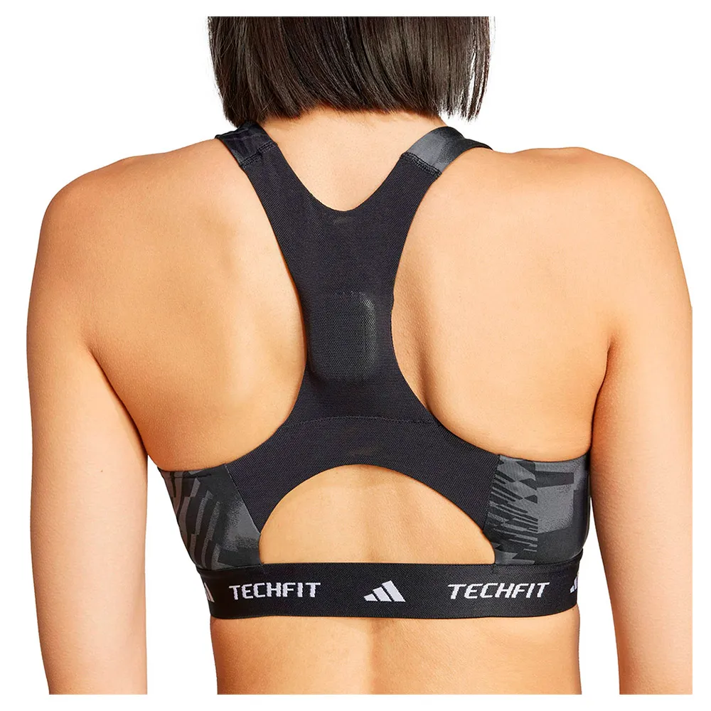 Спортивный бюстгальтер adidas Techfit High Neck Print Medium Impact Sports Bra, черный — фото 3