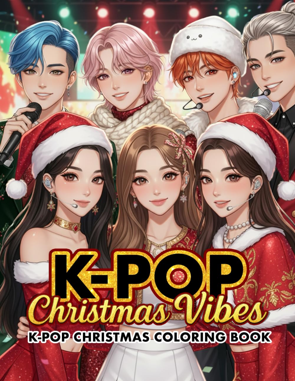 

Kpop Christmas Coloring Book: Kpop Christmas Vibes - Korean Idol Girls & Boys, Cute Winter Holiday Fashion Anime Manga Coloring Book