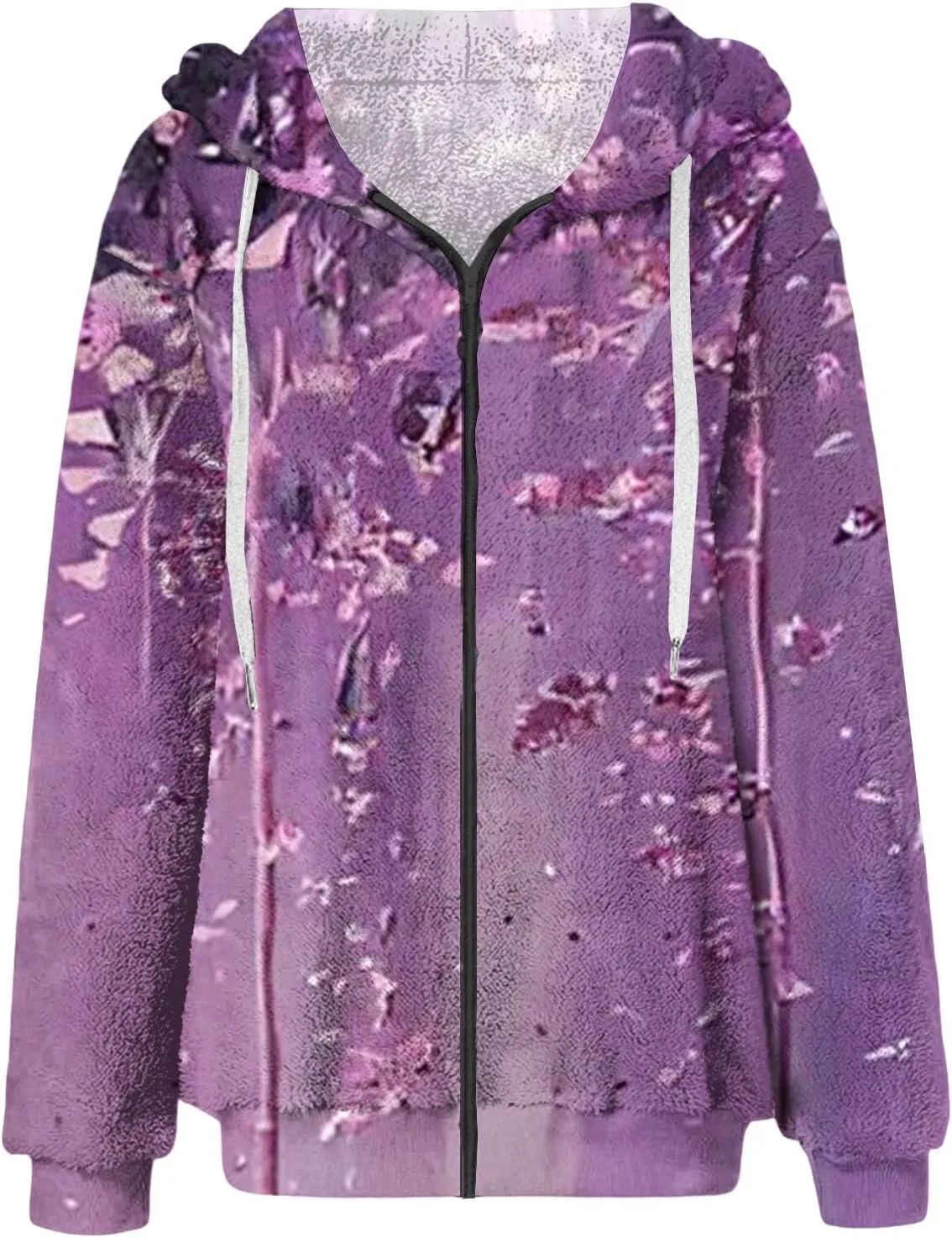 Женская худи на молнии с капюшоном, флисовая, длинный рукав, Purple Pink, универсальный размер — фото 3