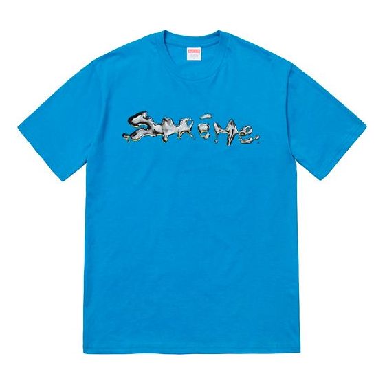 

Футболка fw18 fw18 liquid bright blue logo tee Supreme, синий