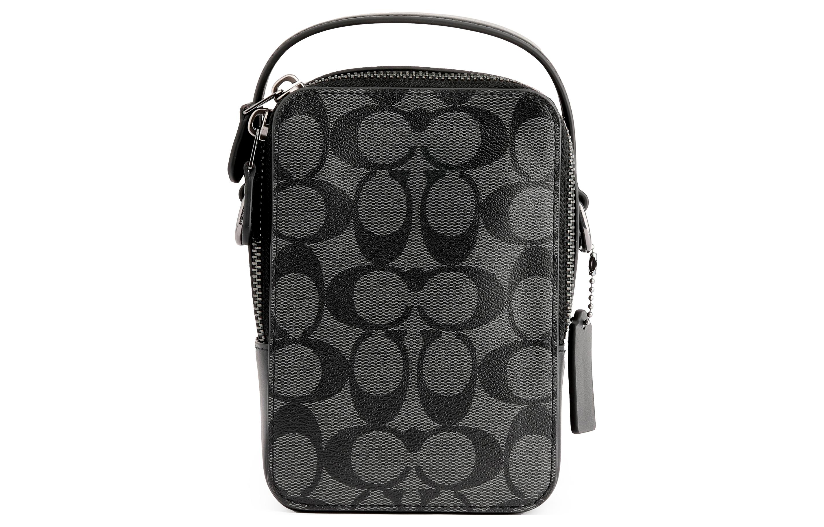 

COACH Мужская сумка Trumpets из холста с кожаным чехлом для мобильного телефона, сумка через плечо, черная