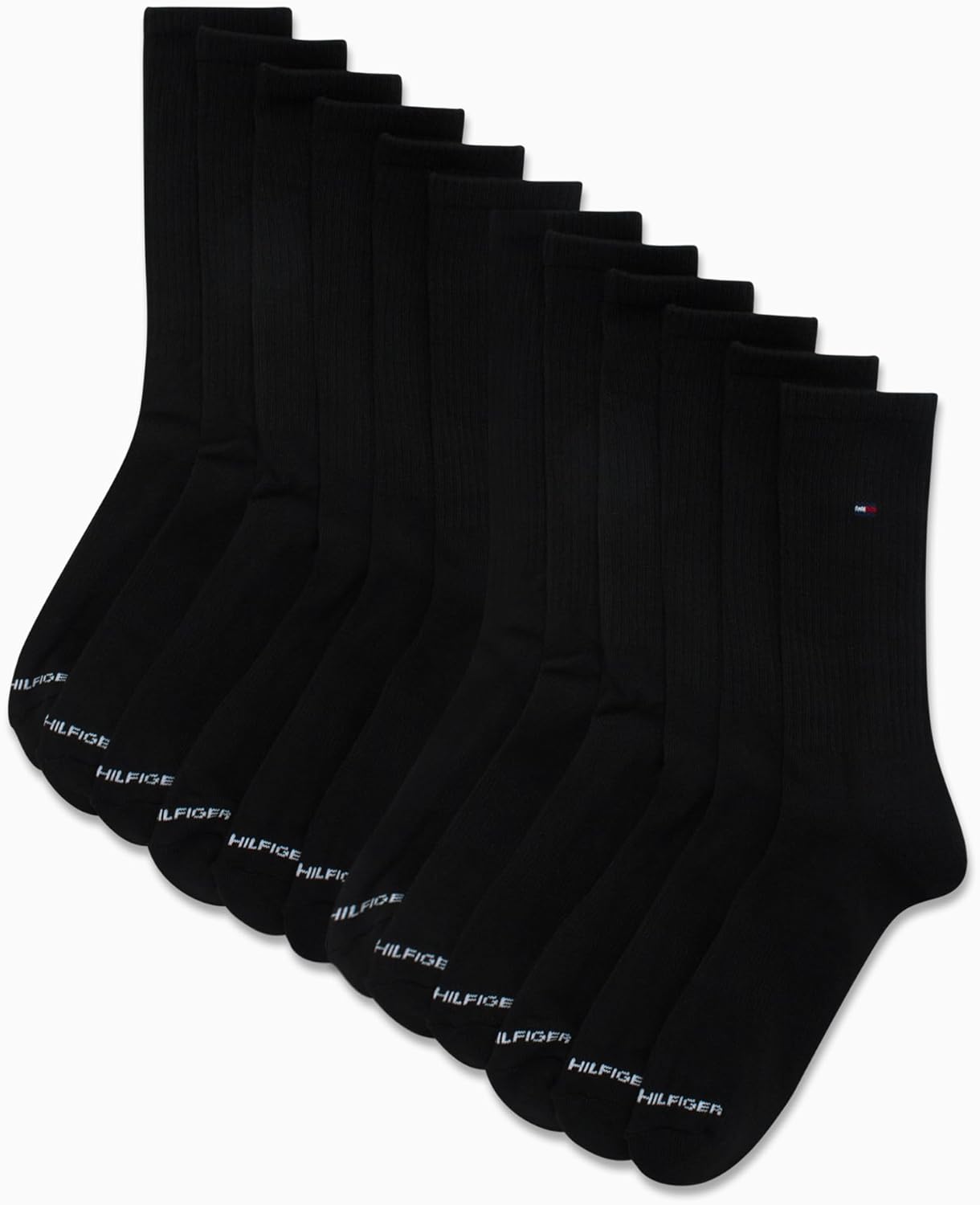 Мужские носки Tommy Hilfiger Crew Socks - 12 пар носков из хлопковой смеси Performance Cushion Crew Socks - дышащие спортивные носки для мужчин, Pure Black — фото 3