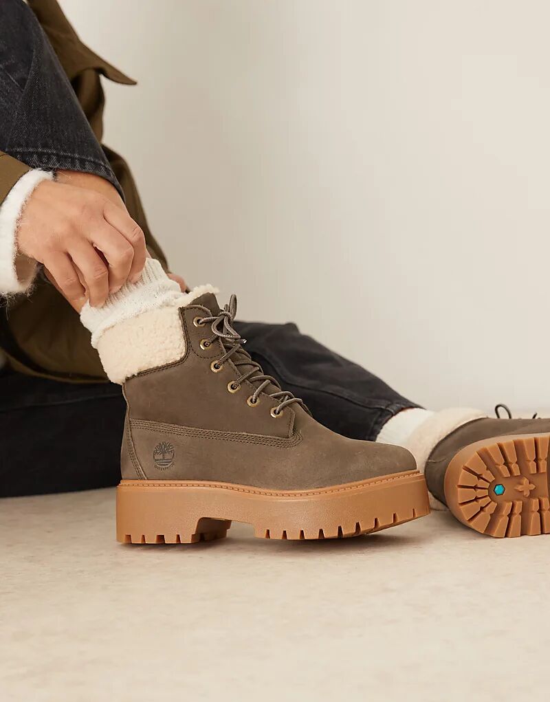 Ботинки Timberland Stone Street на платформе высотой 6 дюймов с подкладкой из искусственного меха темно-коричневого цвета из кожи
