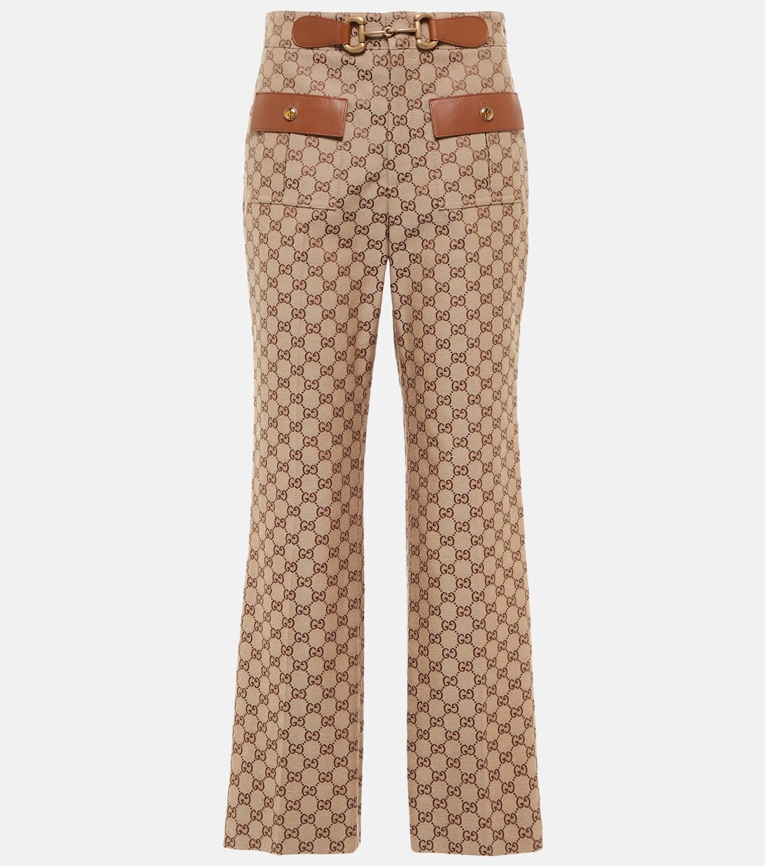 

Брюки прямого кроя из парусины Horsebit с узором GG GUCCI, коричневый