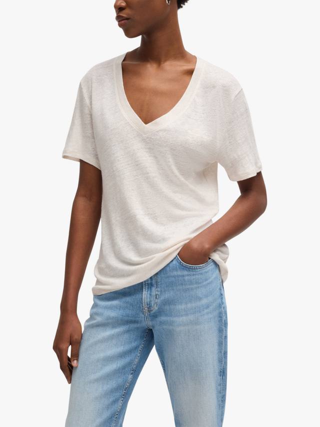 

BOSS Ela Logo футболка из чистого льна с V-образным вырезом HUGO BOSS, White