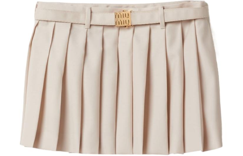 Складчатая шерстяная юбка-мини MIU MIU, экрю — фото 2